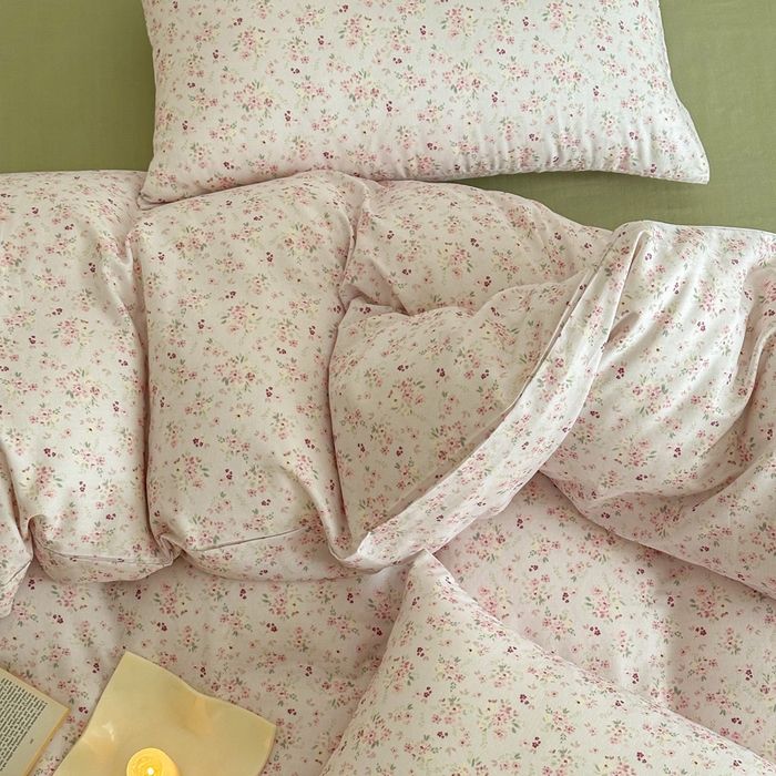 91家纺网 家纺一手货源 找家纺 塞纳 2026新款.全棉有氧双层纱四件套-场景一 拾秋-米粉