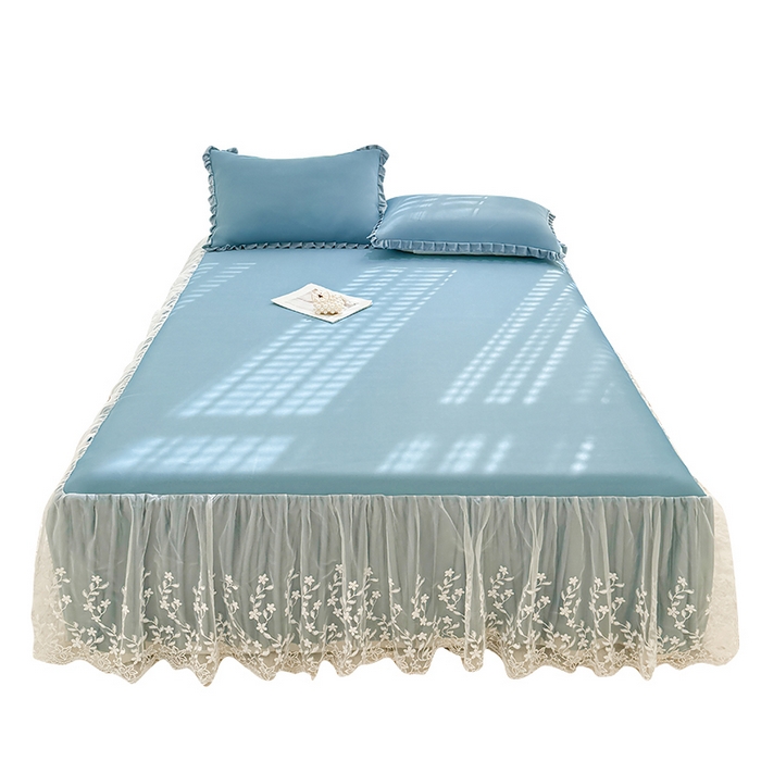 91家纺网 家纺一手货源 找家纺 LIFE.丽芙 2025春夏新款独家研发太空层凉感软席双层蕾丝边冰丝凉席床裙款 宾利蓝