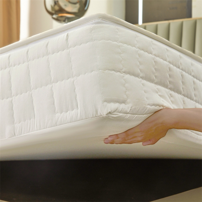 91家纺网 家纺一手货源 找家纺 欧邦 2025新款水洗原棉六面全包夹棉床笠 本白