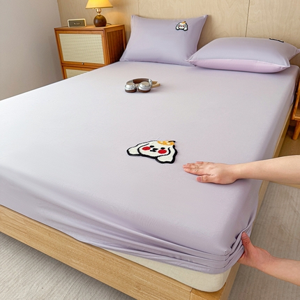 澳梵家居 2025新款A类全棉毛巾绣床笠 腮红小狗-紫