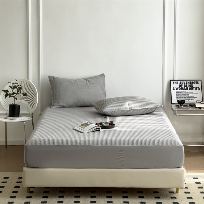 91家纺网 家纺一手货源 找家纺 法芙娜家纺 2025新款全棉40S水洗棉床笠 浅灰