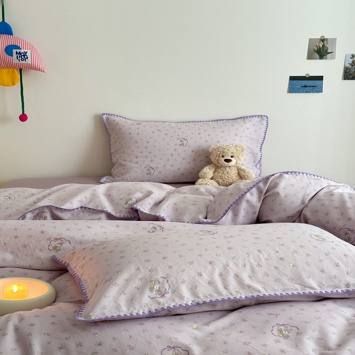 91家纺网 家纺一手货源 找家纺 2025新款工艺款全棉双层纱小清新贝壳边四件套 梦露