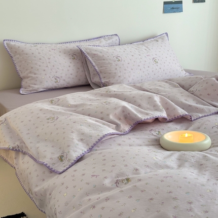 2025新款工艺款全棉双层纱小清新贝壳边四件套 梦露