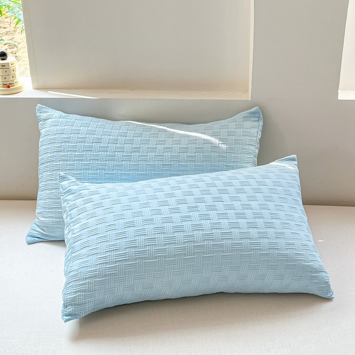 91家纺网 家纺一手货源 找家纺 欧邦 2025新款华夫格水洗棉夏被 天蓝