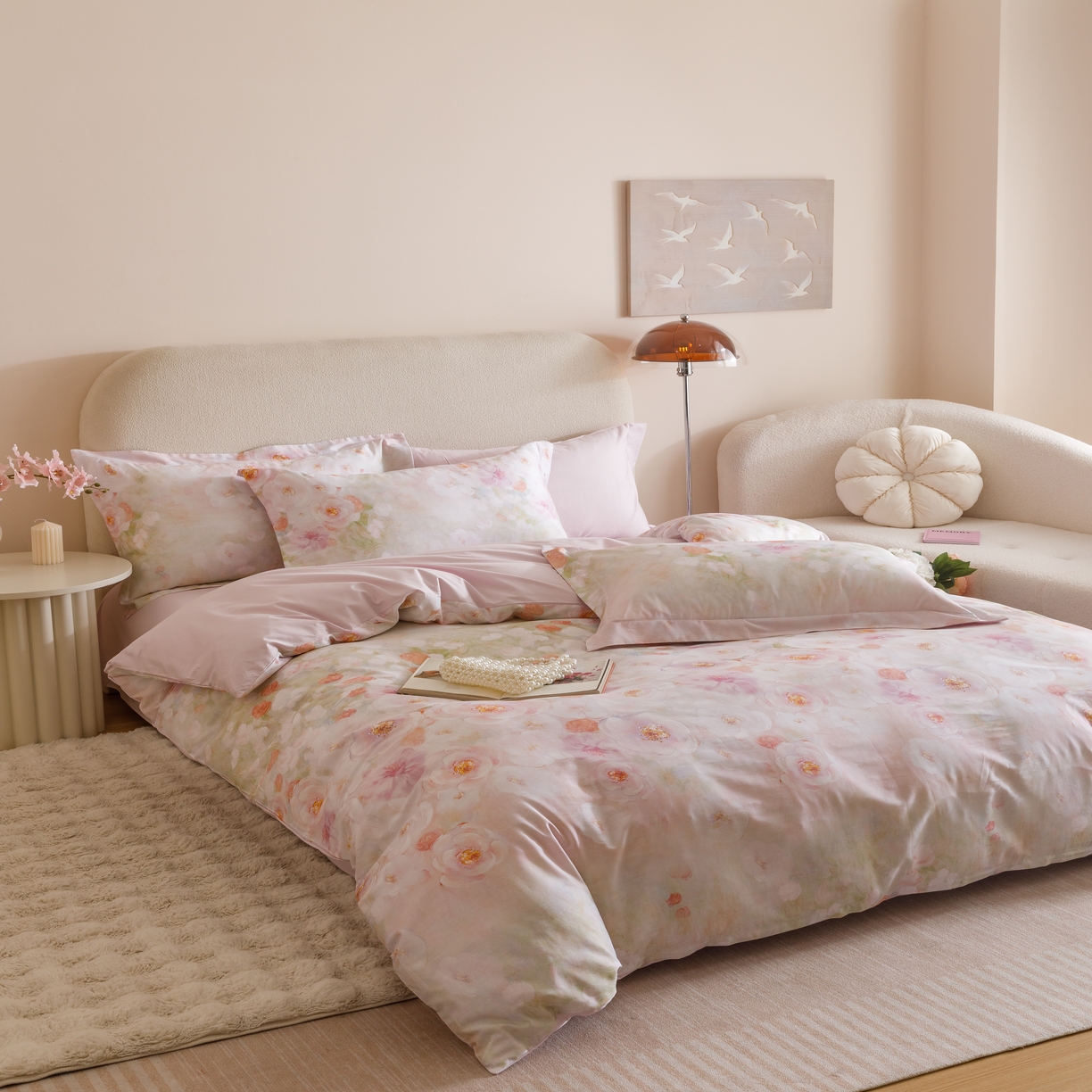 91家纺网 家纺一手货源 找家纺 2025新款全棉纯棉【如梦令】红金裸盖棉四件套【标准号全网控价（折后券后）不低于199元】 繁花漫漫