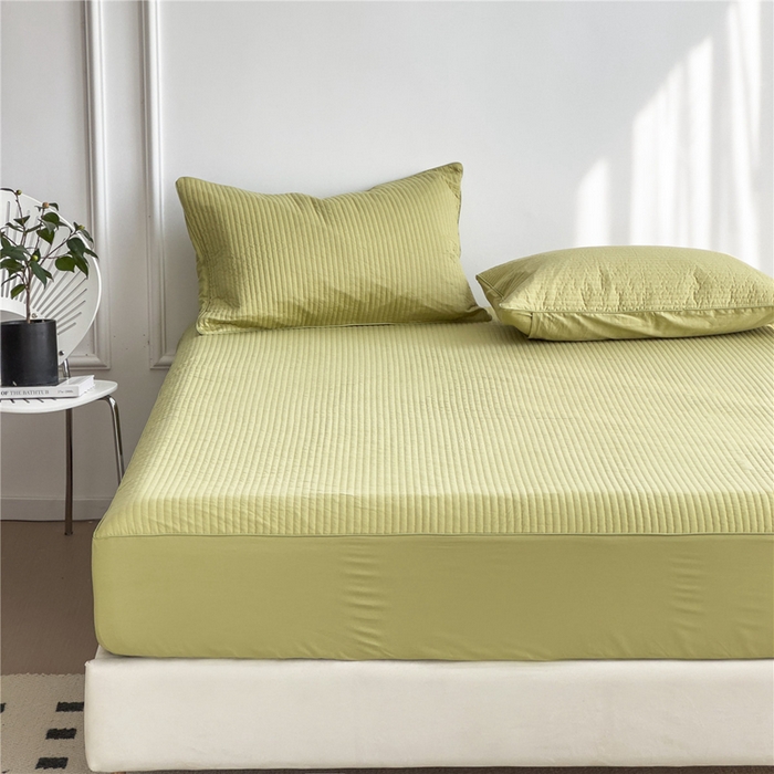 91家纺网 家纺一手货源 找家纺 法芙娜家纺 2025新款全棉40S水洗棉床笠 抹茶色