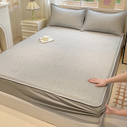 富馨莱 2025新款A类480克PE凉感凉豆豆凉席三件套和单件床笠款 蝴蝶結-灰