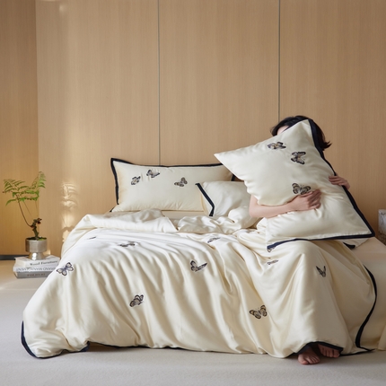 风向标家纺  2025新款奥地利进口60s兰精天丝拼边款（风格一） 秘境-黑蝶