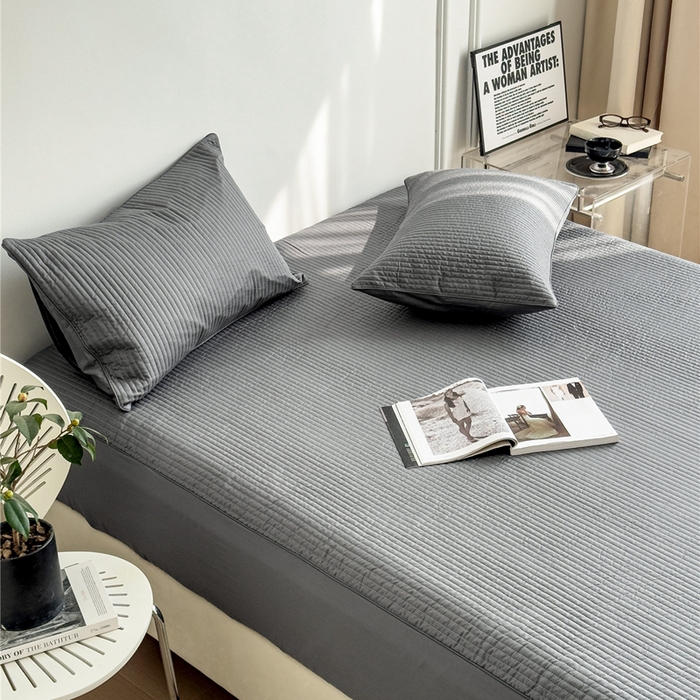 91家纺网 家纺一手货源 找家纺 法芙娜家纺 2025新款全棉40S水洗棉床笠 深灰