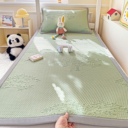 富馨莱 2025新款A类480克PE凉感凉豆豆凉席三件套和单件学生款 发财树-绿