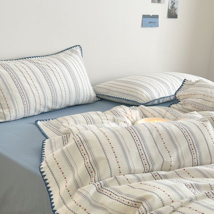 91家纺网 家纺一手货源 找家纺 （总）2025新款春夏新品工艺款全棉双层纱贝壳边四件套