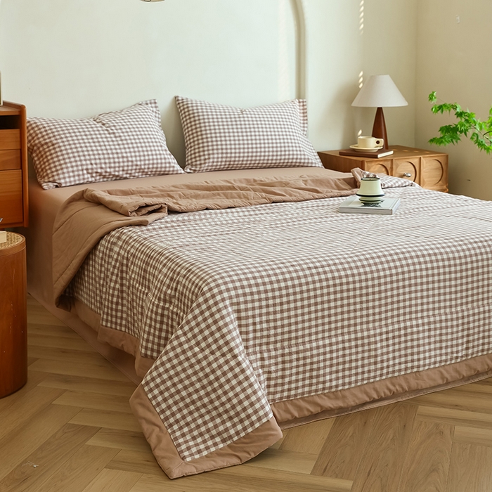 91家纺网 家纺一手货源 找家纺 雯雨家纺 2025新款A类无印风里外全棉纯棉水洗棉新疆棉花夏被夏凉被空调被 米小格