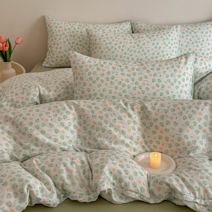 91家纺网 家纺一手货源 找家纺 塞纳 2026新款.全棉有氧双层纱四件套-场景一 大橘大利-绿