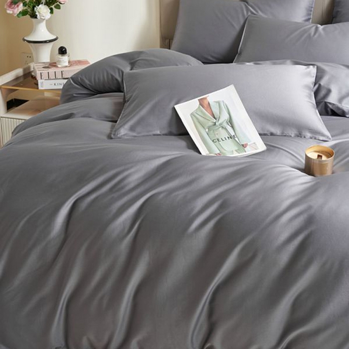 91家纺网 家纺一手货源 找家纺 暖芯家纺 2025新款60S黑标全棉四件套 远山灰