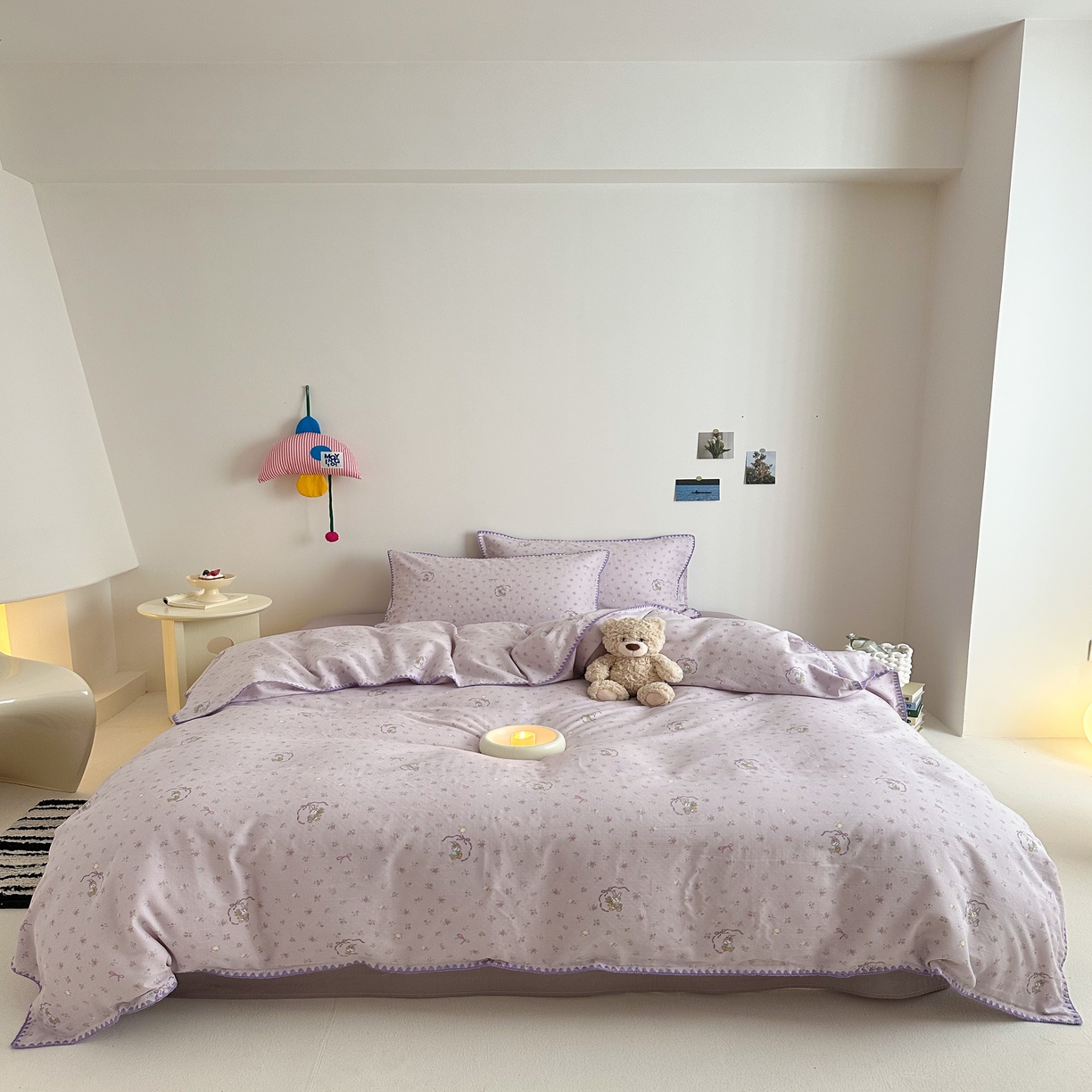 91家纺网 家纺一手货源 找家纺 2025新款工艺款全棉双层纱小清新贝壳边四件套 梦露