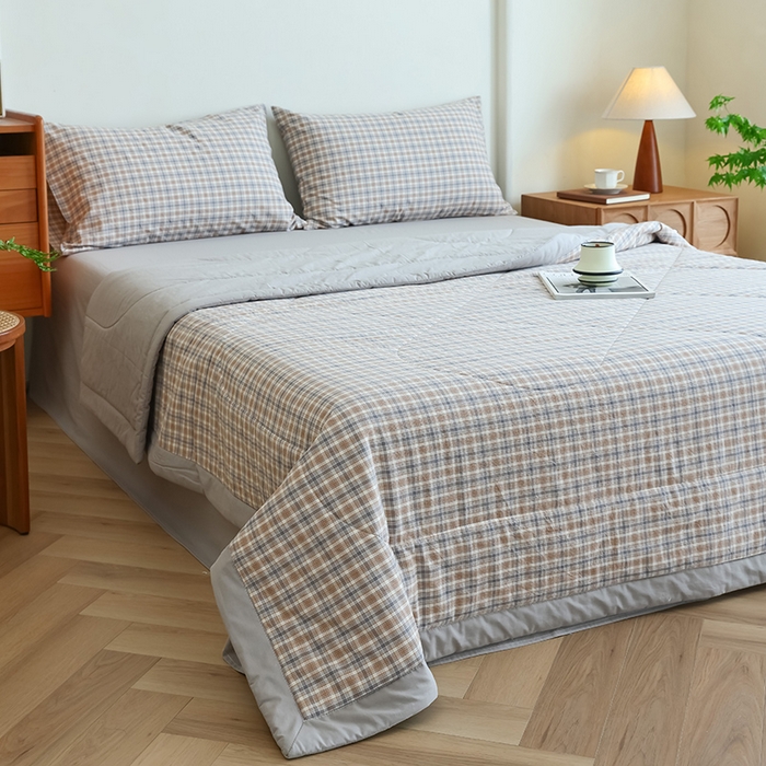 91家纺网 家纺一手货源 找家纺 雯雨家纺 2025新款A类无印风里外全棉纯棉水洗棉新疆棉花夏被夏凉被空调被 米粒咖