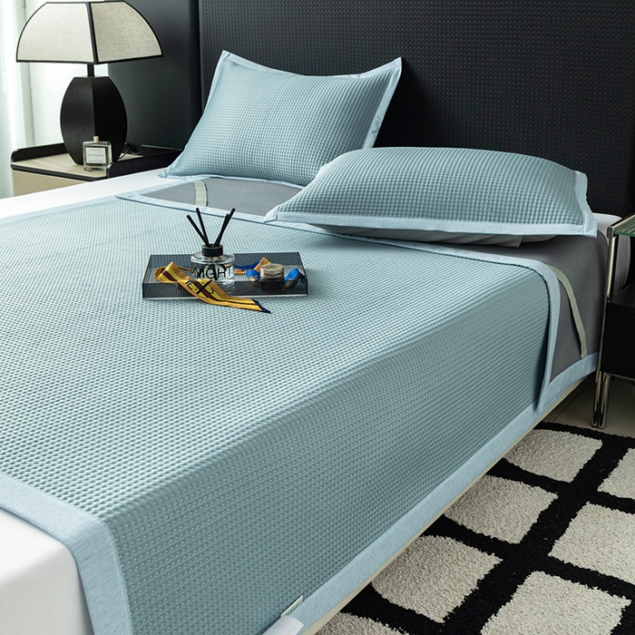 91家纺网 家纺一手货源 找家纺 安哆啦家纺 2025新款480克高端PE冰豆豆软凉席 华夫格-冰川蓝