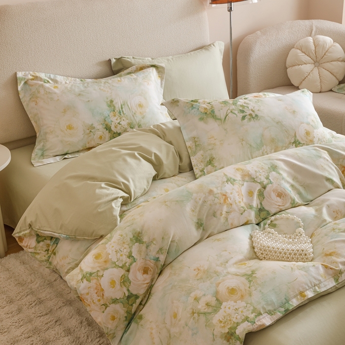 91家纺网 家纺一手货源 找家纺 2025新款【如梦令】红金裸盖棉四件套（标准号 全网控价） 苍兰春雨