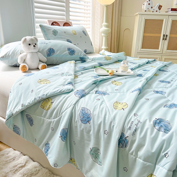 91家纺网 家纺一手货源 找家纺 好梦来家纺（原锦茂家纺） 2025新款印花凉感丝抗菌夏被 叶脉