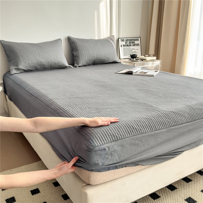 91家纺网 家纺一手货源 找家纺 法芙娜家纺 2025新款全棉40S水洗棉床笠 深灰