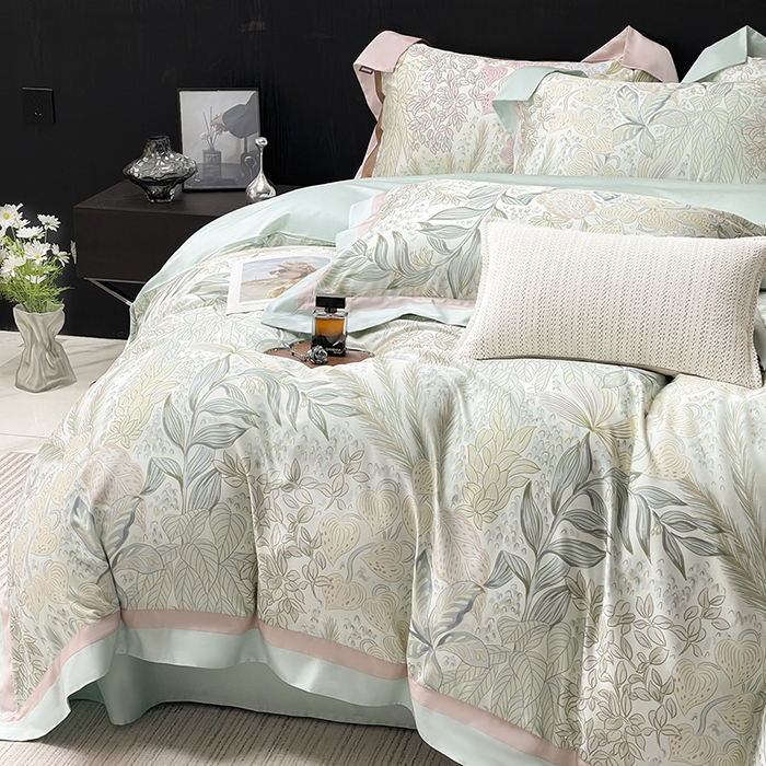 91家纺网 家纺一手货源 找家纺 2025高端轻奢A类母婴级天丝棉全工艺刺绣四件套纯棉全棉高端春夏季丝滑裸睡床上用品  沐瑾