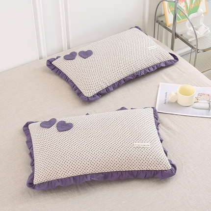 91家纺网 家纺一手货源 找家纺 珍贝家纺 2025新款A类全棉双层纱荞麦枕-心心相印 心心相印--紫色