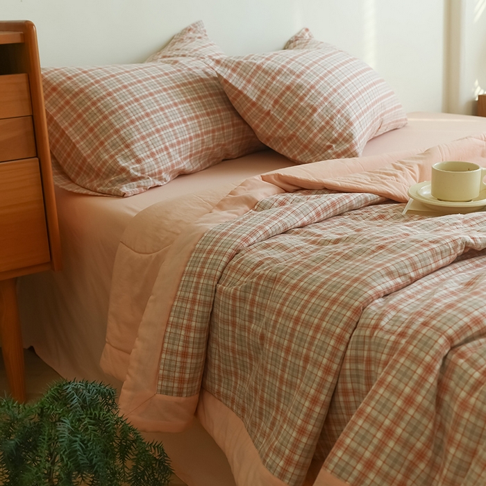 91家纺网 家纺一手货源 找家纺 雯雨家纺 2025新款A类无印风里外全棉纯棉水洗棉新疆棉花夏被夏凉被空调被 米粒粉