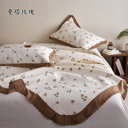 漫仙阁家纺 2025新款热卖法式花边款加厚床盖床盖三件套 曼塔玫瑰