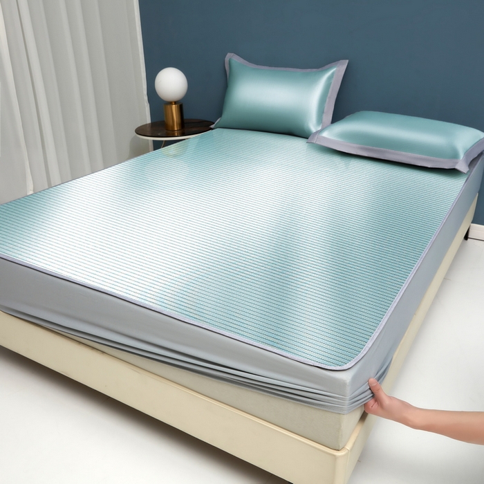 91家纺网 家纺一手货源 找家纺 迪乐妮 2025新款母婴级抗菌床笠款冰丝席 绿 床笠款