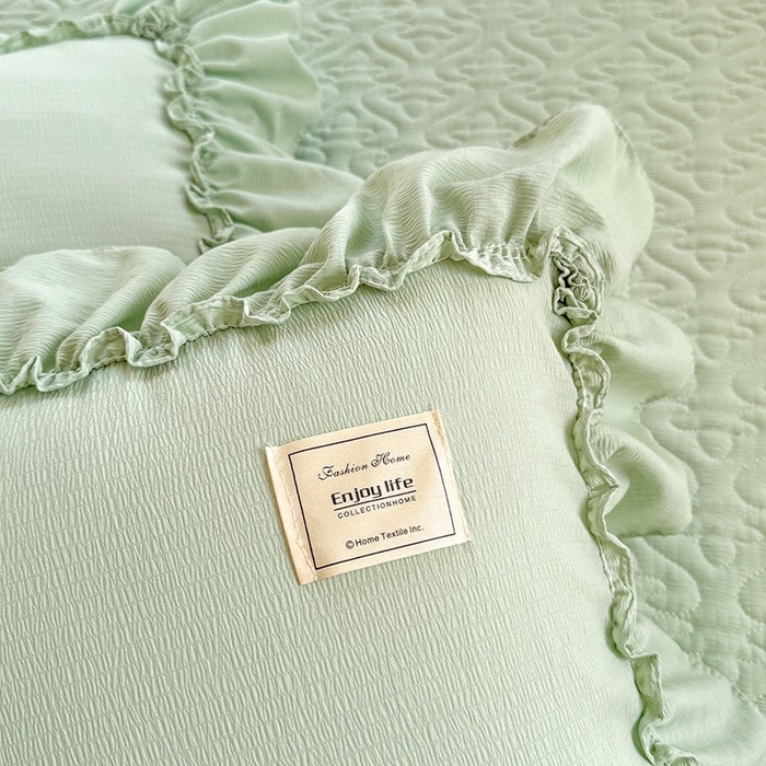 91家纺网 家纺一手货源 找家纺 花香四季家纺 2025新款泡芙小姐双层纱华夫格柔棉夹棉绗缝床盖床垫子单件三件套 泡芙小姐-绿