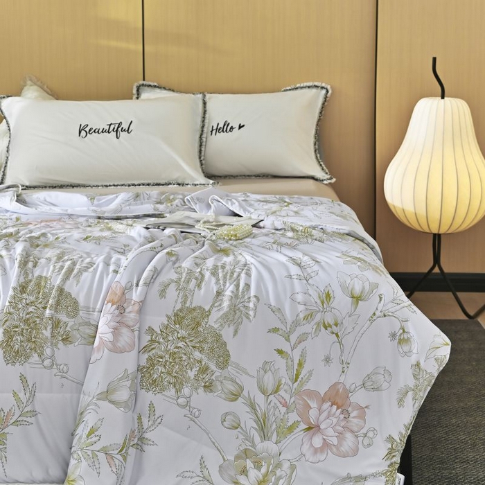 91家纺网 家纺一手货源 找家纺 佳居缘 2025新款A类冰氨双面数码印花凉感夏被 锦绣-白