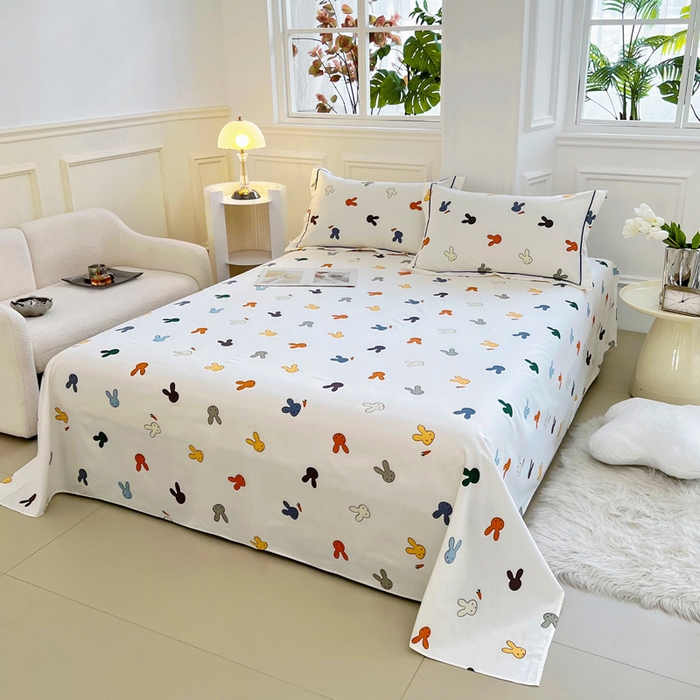 91家纺网 家纺一手货源 找家纺 锦罗绣 2025新款全棉13376印花套件单品单床单 兔宝宝