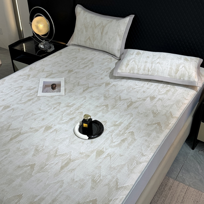 91家纺网 家纺一手货源 找家纺 小萌虎 小萌虎 2025新款PE高分子乙纶提花凉感凉席床席款床笠款 山溪-咖（床笠款）