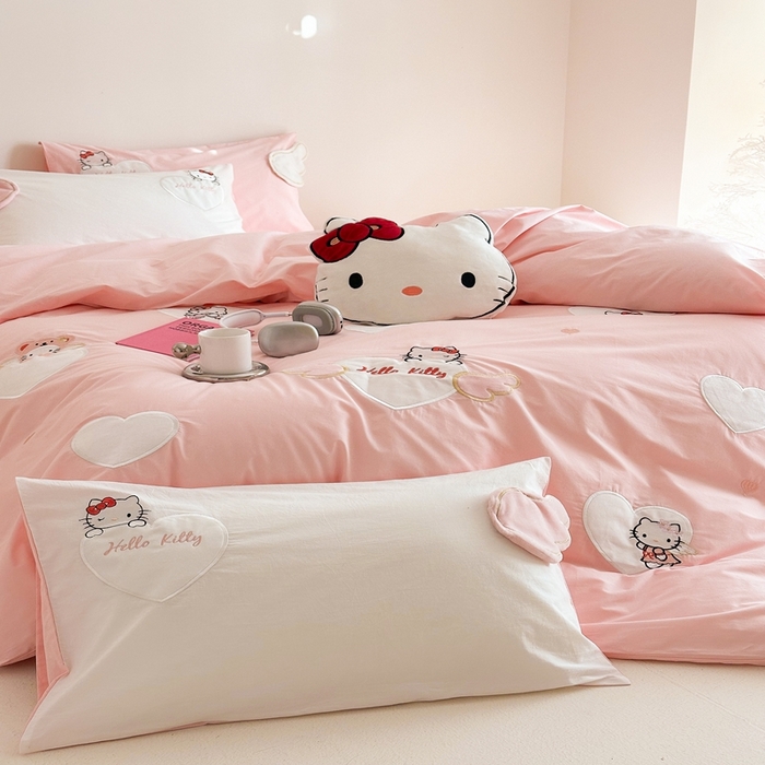 91家纺网 家纺一手货源 找家纺 朗莎家纺 2025新款40支全棉水洗五件套 粉kt