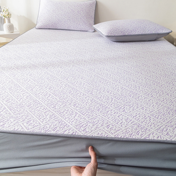 91家纺网 家纺一手货源 找家纺 鑫姿席业 2025新款A类凉感冰豆豆席 雅致床笠款-冰紫