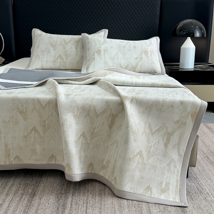 91家纺网 家纺一手货源 找家纺 小萌虎 小萌虎 2025新款PE高分子乙纶提花凉感凉席床席款床笠款 山溪-咖（床席款）