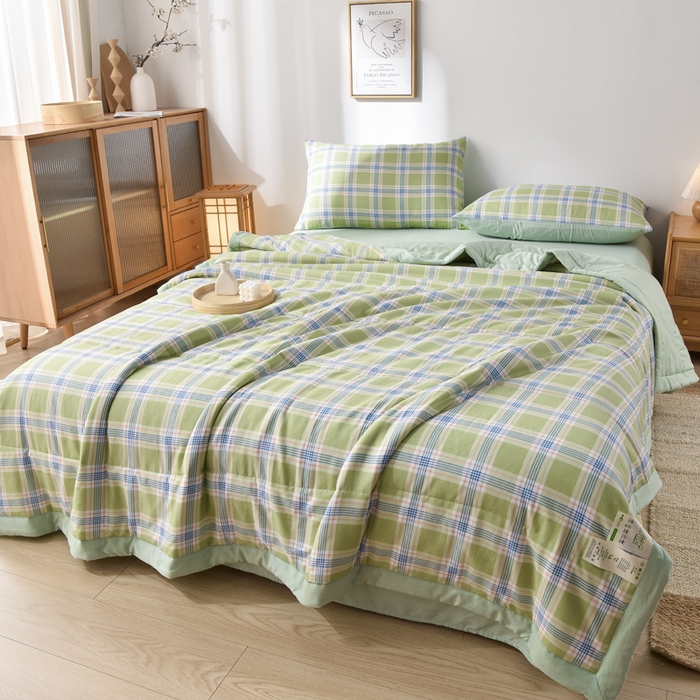 91家纺网 家纺一手货源 找家纺 玉清坊 2025新款色织水洗棉新疆棉花夏被【支持一件代发】 罗宾-绿