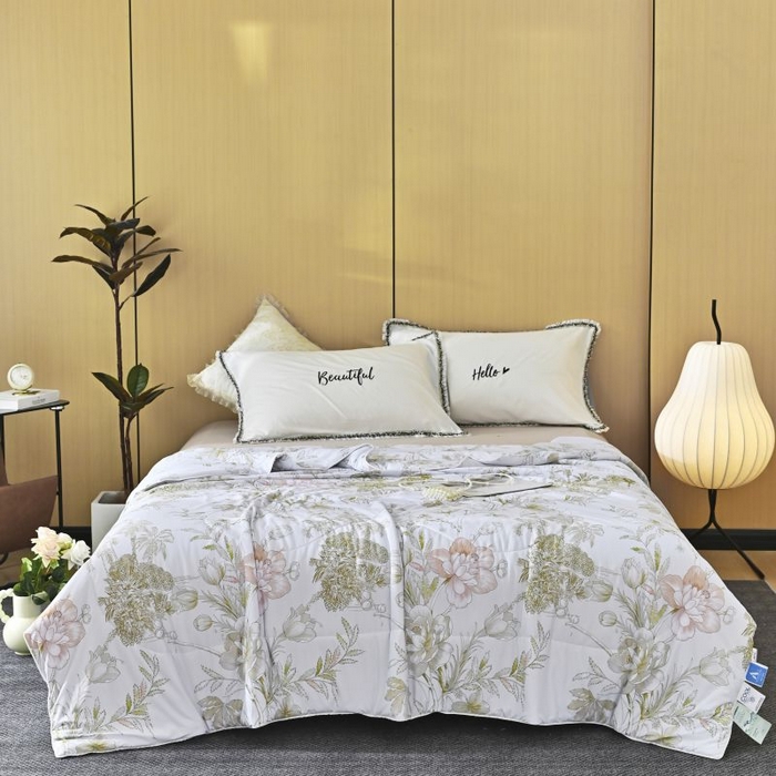 91家纺网 家纺一手货源 找家纺 佳居缘 2025新款A类冰氨双面数码印花凉感夏被 锦绣-白