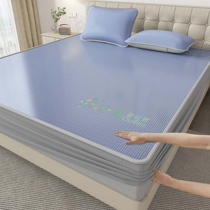 福来临家纺 2025新款艾草驱蚊席三明治款-床席款-床笠款 蓝床笠款