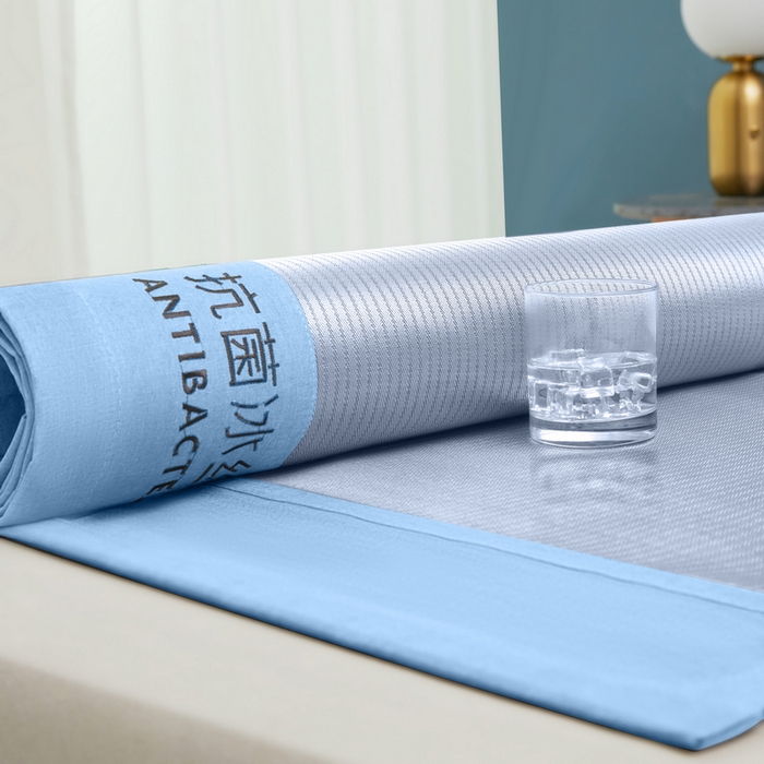 91家纺网 家纺一手货源 找家纺 迪乐妮 2025新款母婴级抗菌床笠款冰丝席 蓝 床单款