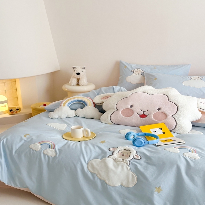 91家纺网 家纺一手货源 找家纺 朗莎家纺 2025新款40支全棉水洗五件套 喜羊羊