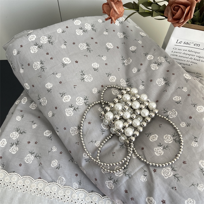 91家纺网 家纺一手货源 找家纺 奈萝家纺 奈萝2025新款全棉13372法式花边纯棉夏被春秋被 灰色玫瑰