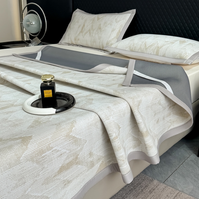 91家纺网 家纺一手货源 找家纺 小萌虎 小萌虎 2025新款PE高分子乙纶提花凉感凉席床席款床笠款 山溪-咖（床席款）