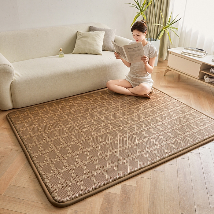 91家纺网 家纺一手货源 找家纺 迪乐妮 2025新款抑菌冰丝地垫床垫爬爬垫-大床图 抑菌冰丝垫+九宫格-咖色