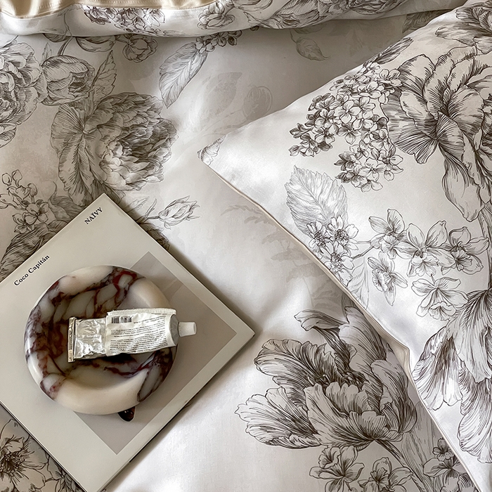 91家纺网 家纺一手货源 找家纺 沐晴家纺 2025春夏新款纯色数码印花60兰精天丝四件套 沁香-咖