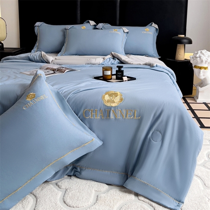 91家纺网 家纺一手货源 找家纺  （总）灰鲸 2025新款轻奢赛琳水洗棉刺绣夏被四件套系列