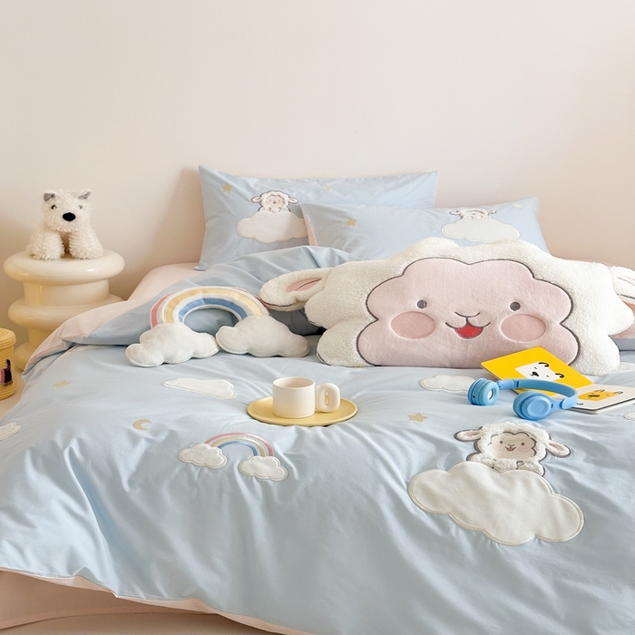 91家纺网 家纺一手货源 找家纺 朗莎家纺 2025新款40支全棉水洗五件套 喜羊羊