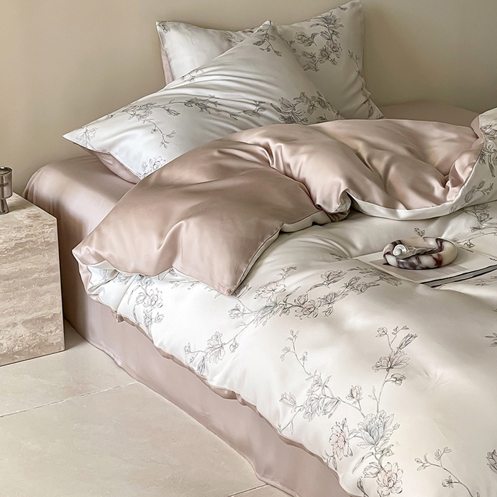 91家纺网 家纺一手货源 找家纺 沐晴家纺 2025春夏新款纯色数码印花60兰精天丝四件套 夕瑶-白玉