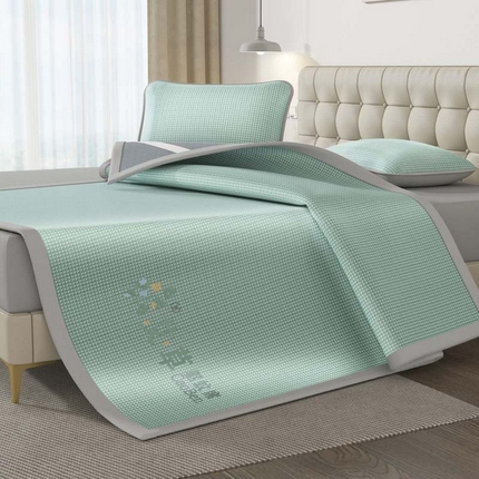 福来临家纺 2025新款艾草驱蚊席三明治款-床席款-床笠款 绿床席款