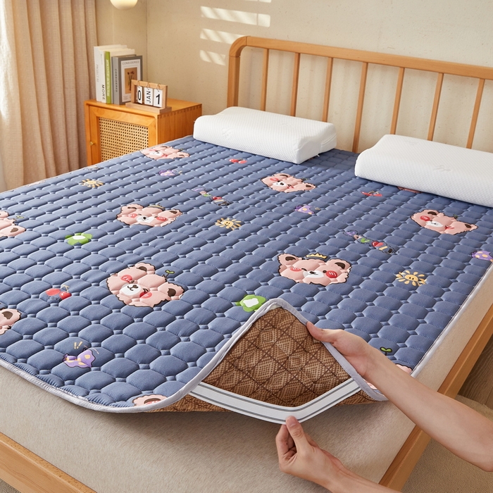 91家纺网 家纺一手货源 找家纺 迪乐妮 2025新款双面可用抑菌冰丝床褥爬爬垫-大床图 灰熊